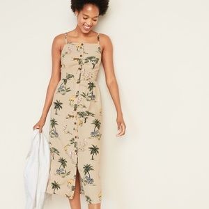 Old Navy Linen Blend Safari Print Midi Button Down Dress
